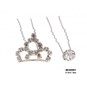 12 Piece Hair Stick Set - Jeweled Crown & a Solitary Crystal - CS-MCS0081